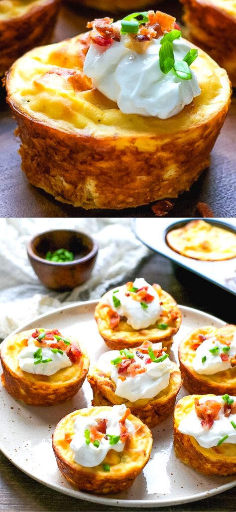 Muffin Tin Smash Potatoes, Potato Recipes In Muffin Tin, Muffin Tin Mashed Potatoes, Loaded Mashed Potato Cups, Potato Cups Recipe, Mashed Potato Muffin Cups, Potato In Muffin Tin Recipe, Mashed Potato Cups Muffin Tins, Muffin Pan Potatoes