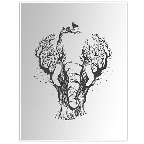 Elephant-Tree-of-Earth - Wall Art by pblast Negative Space Art, Elephant Silhouette, Elephant Tattoo Design, Animal Elephant, Elephant Illustration, Drawing Hair, Space Illustration, Bird Canvas, Elephant Tattoo