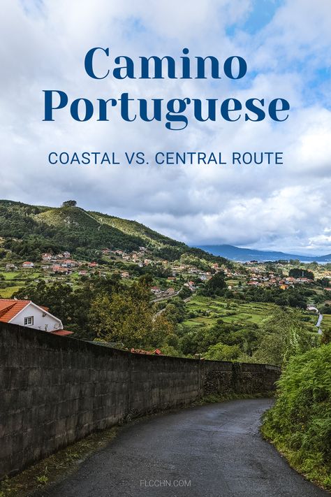 If you're walking the Portuguese Camino de Santiago, you'll need to choose between taking the coastal or central route. See the pros and cons of each and how you can actually experience both in this guide. Camino De Santiago Portuguese Coastal, Camino Portuguese Central, Camino Portuguese Coastal, Hiking Portugal, Portuguese Camino, Camino Routes, Camino Portuguese, The Camino, Dream Trip