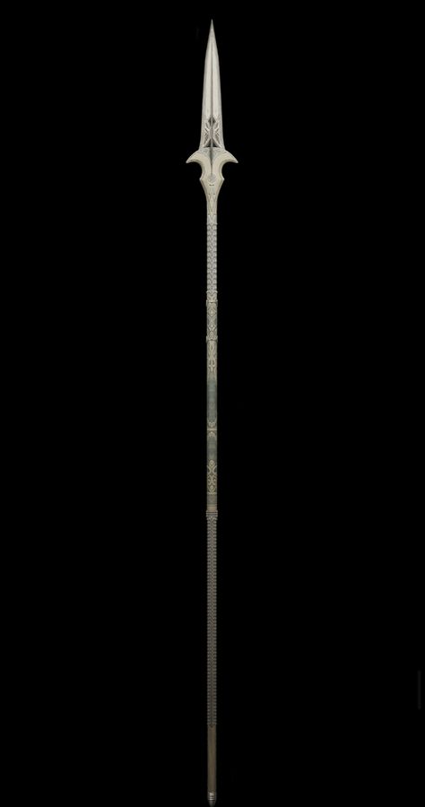 Bone Spear Fantasy, Silver Spear Fantasy Art, Fantasy Javelin, Fantasy Spear Design, Cool Spears Design, Fantasy Spear Art, Spears Design Art, Magic Spear Concept Art, Sci Fi Spear