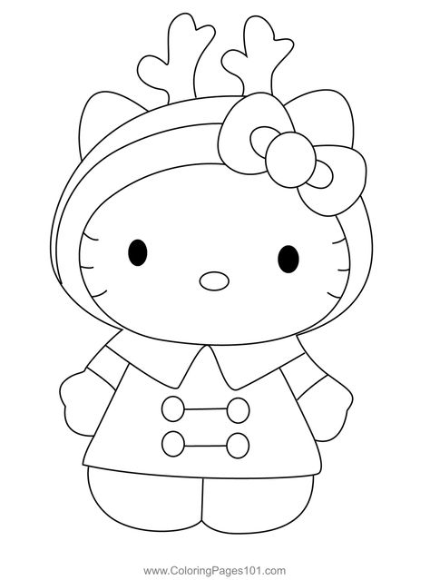 Hello Kitty Reindeer Coloring Page Hello Kitty Christmas Printables, Hello Kitty Thanksgiving Coloring Pages, Hello Kitty Christmas Coloring Pages, Hello Kitty Mamadisima, Hello Kitty Outline, Hello Kitty Navidad, Coloring Pages Aesthetic, Kitty Coloring Pages, Pages Aesthetic