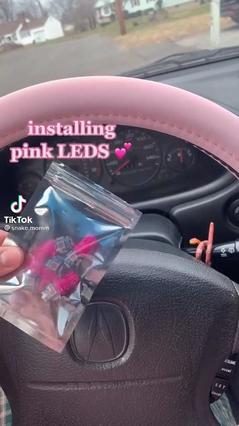 Pin by maddisuun on videos ♡ | Car personalization, Cool car accessories, Pink car accessories Pink Dashboard Lights, How To Make An Old Car Look Cute, Grey Car Accessories, Pink Interior Car Aesthetic, Anime Car Interior Ideas, Pink Car Inspo Interior, Pink Aesthetic Car Interior, Cute Pink Car Interior, Diy Car Upgrades