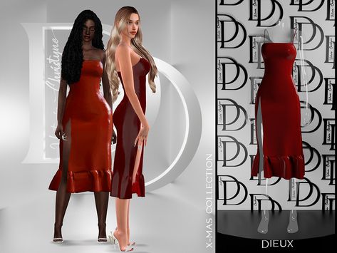 The Sims Resource - [DIEUX] Christmas Collection 2021 - Dress Sims 4 Christmas Cc Clothes, Dinner Date Dress, Hot Party Dresses, Sims 4 Black Hair, Sims 4 Expansions, Tumblr Sims 4, Sims 4 Dresses, Red Dresses Classy, Sims 4 Mods Clothes