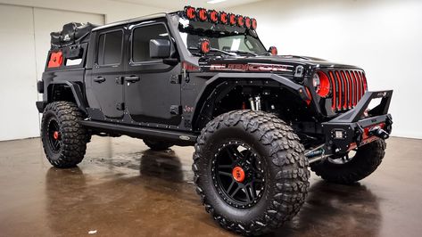 They say real Jeeps are built, and this one certainly is. Gladiator Jeep Custom, Jeeps Lifted, Jeep Gladiator Accessories, Built Jeep, Orange Jeep, Badass Jeep, Jeep Photos, Accessories 2020, Custom Jeep Wrangler