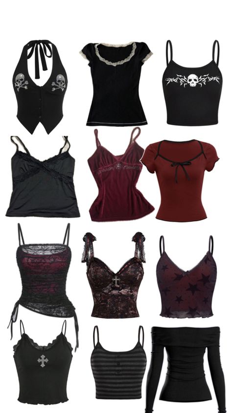 Pretty Goth Outfits, Romantic Goth Outfits Casual, Goth Aesthetic Clothes, Emo Tops, Goth Outfits Aesthetic, Alternative Tops, Alternative Fashion Outfits, Alt Clothes, Dark Coquette