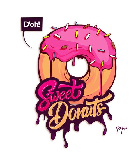 Sweet Donuts | Behance Doughnut Logo, Donut Cart, Diy Cake Topper Printable, Nutella Donuts, Dessert Logo, Donut Logo, Ukulele Art, Sweet Logo, Donut Art