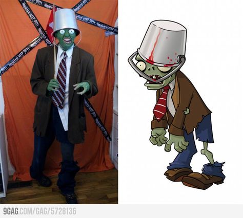 Bucket Head Zombie Plants Vs Zombies Halloween Costume, Plants Vs Zombies Costume, Zombies Costume, Plant Vs Zombie, Plant Vs Zombies, Zombie Cosplay, Plants Vs Zombies Birthday Party, Best Costume Ever, Zombie Birthday Parties