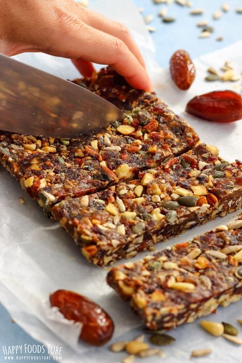 Slicing No Bake Energy Bars Gluten Free Granola Bars, No Bake Energy, Meal Replacement Bars, Energy Bars Recipe, Healthy Snack Bars, Healthy Granola Bars, Healthy Bars, Energy Bar, Gluten Free Granola