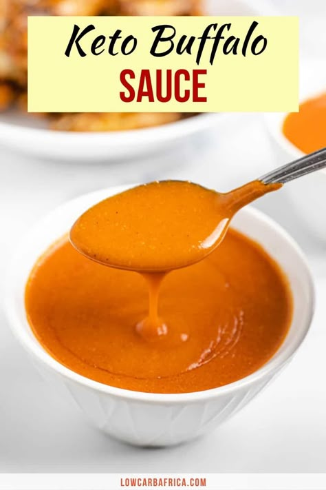 This keto buffalo sauce recipe is deliciously creamy and has a rich flavor that goes perfectly well with your chicken wings or chicken breasts. It is the perfect wing sauce for your low-carb diet! #lowcarb #lowcarbrecipe #ketorecipe #ketodiet #lchf #paleo #easydinner #easyketodinner | LowCarbAfrica.com Hot Wing Sauce Recipe, Low Carb Chicken Wings, Chicken Seasoning Recipes, Buffalo Sauce Recipe, Hot Wing Sauces, Wing Sauce Recipes, Chicken Wing Sauces, Keto Sauces, Homemade Buffalo Sauce