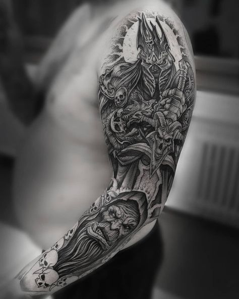 World Of Warcraft Tattoo Sleeve, World Of Warcraft Tattoo, Warcraft Tattoo, Flying Phoenix Tattoo, Most Beautiful Tattoos, Angle Tattoo, Rings Tattoo, Lord Of The Rings Tattoo, Nerdy Tattoos