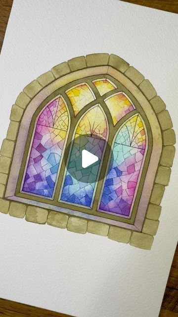 Window Glass Drawing, Stained Glass Window Sketch, Stained Glass Watercolor Painting, Stained Glass Window Painting, Watercolor Stained Glass Painting, Window Watercolor Painting Easy, Watercolour Window Painting, Watercolor Art Window, Window Watercolor Painting