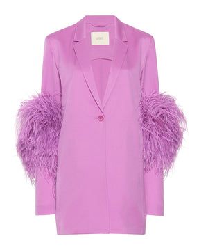 RESORT 2023 Look 29 | LAPOINTE Official Online Store Blazer With Feathers, Coat Tails, Rich Auntie, Png Clothes, Single Breasted Blazer, Orchid Purple, Lavender Pink, Ostrich Feather, March 2023