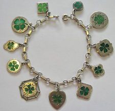 VINTAGE ANTIQUE GERMAN 800 SILVER & ENAMEL CLOVER CHARM BRACELET 11 CHARMS 7.5" Clover Jewelry, Vintage Charm Bracelet, Antique Bracelets, Vintage Fine Jewelry, Clover Charm, Lucky Clover, Enamel Charms, Silver Enamel, Lucky Charm