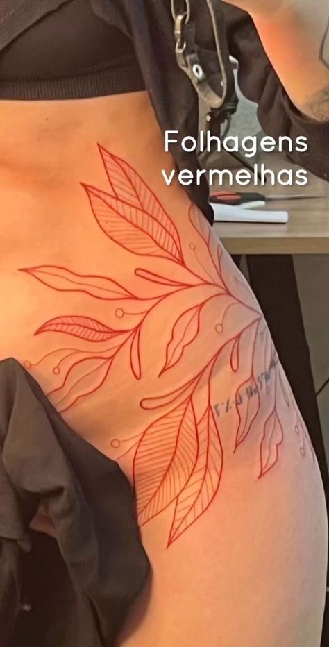 Red Vines Tattoo, Stomach Hip Tattoo, Hip Stomach Tattoo, Tight Tattoos, Pelvic Tattoo Hip, Tattoos With Deep Meaning, Pelvic Tattoos, Side Hip Tattoos, Wrap Around Tattoo