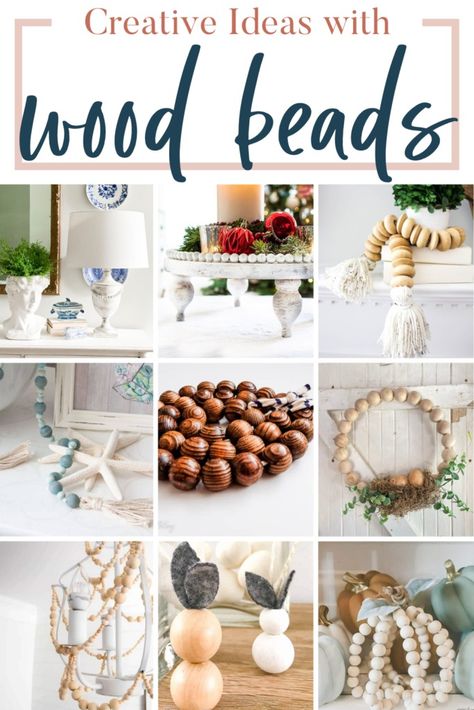 Embrace rustic charm with 20+ farmhouse bead decor ideas! Explore our curated Pinterest board to discover creative ways to incorporate this timeless trend into your home. From wall hangings to curtain ties, find inspiration for every room. Let's add a touch of farmhouse flair! Vintage Wooden Beads, Beaded Rope Decor, Decorate With Wood Bead Garland, Using Beads To Decorate, Bead Rope Decor, Decorating With Beads Garland, Wooden Bead Macrame, Decorating With Wood Beads, How To Decorate With Wooden Bead Garland