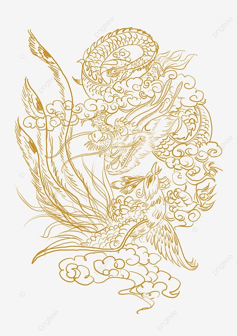 Dragon And Phoenix Art, Dragon Pattern Design, Cny Dragon, Phoenix Vector, Korean Dragon, Phoenix Pattern, Hong Bao, Phoenix Dragon, Dragon Phoenix