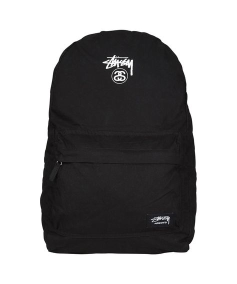 BASIC BEACHPACK - BLACK Classic Stussy beachpack shape with zippered main compartment and front pocket. This bag features durable construction, adjustable shoulder straps, top handle and contrast authentic Stussy woven label. Stussy Backpack, Black Backpack With Logo For Streetwear, Streetwear Black Backpack With Zipper Pocket, Black Anti-theft Standard Backpack, Stussy Basic Tee, Herschel Heritage Backpack, Woven Label, Black Bag, Bags Accessories