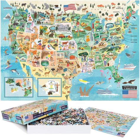 PRICES MAY VARY. 🇺🇸 ILLUSTRATED MAP OF USA PUZZLE – A beautifully illustrated puzzle depicting the 50 states of the US, famous landmarks, and cultural and iconic elements. 🗽 100% RECYCLED CARD - The bopster 1000 piece jigsaw puzzles for adults are made from 100% recycled card, making these great for the environment and the perfect eco-friendly gift choice. 🏈 PUZZLE PRECISION - Looking for a high quality puzzle? Look no further. This puzzle includes 3 layered durable pieces with high-quality Kids Puzzles, Data Map, Map Puzzle, Puzzles For Adults, Puzzle For Adults, Jigsaws, 1000 Piece Puzzle, Recycled Cardboard, Usa Map