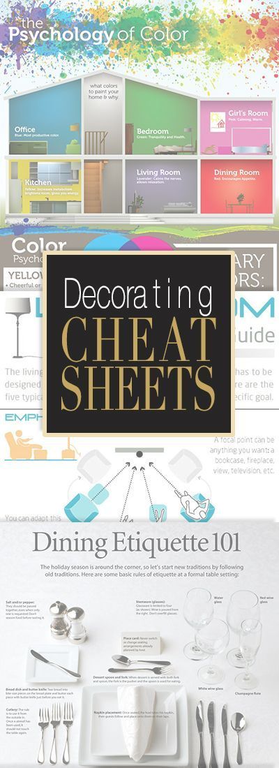 Decorating Cheat Sheets • All the info you will ever need for home decorating on simple easy to pin cheat sheet infographics! Interior Design Tips Cheat Sheets, Film Decor, Trendy House, Dining Etiquette, Real Estat, Decorating Diy, Dining Room Colors, Nate Berkus, Baby Shower Decor