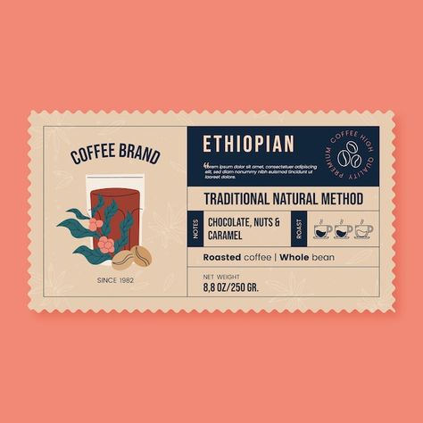 Coffee Packaging Illustration, Coffee Label Packaging, Coffee Packing Design, Design Kemasan, Bourbon Coffee, Menu Coffee, Ethiopian Coffee, Coffee Label, Cafe Branding