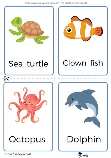 12 Ocean Animals Flashcards Printable Free For Kids | Sadeky Underwater Animals Preschool, Ocean Animal Flashcards, Under The Sea Animals Printable, Ocean Animals Flashcards, Ocean Animal Printables Free, Ocean Animals Preschool Free Printable, Sea Animals Flashcards Free Printable, Sea Creatures Printables, Animal Flashcards Printable Free