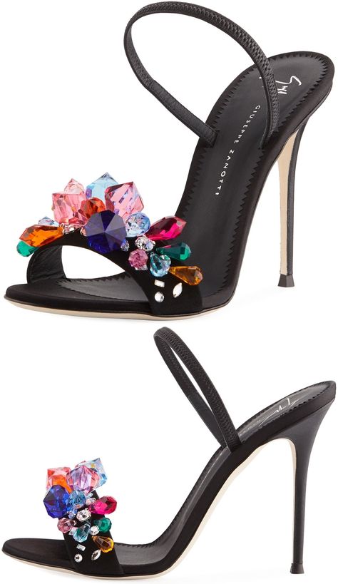 Giuseppe Zanotti suede sandal with multicolor crystal embellishment Hak Tinggi, Butterfly Sandals, Giuseppe Zanotti Heels, Vintage Mode, Womens Shoes High Heels, Fabulous Shoes, Fashion Heels, Crazy Shoes, Pretty Shoes