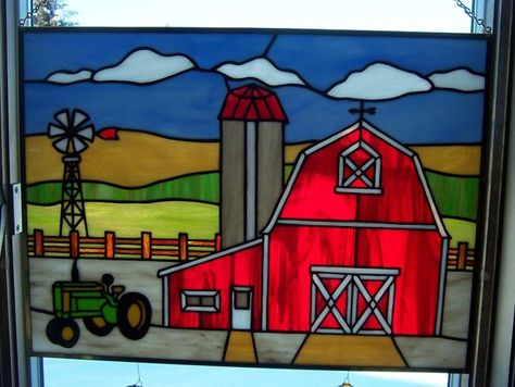 Windows House, Glass Landscape, Farm Scenes, Glass Art Design, Glass Art Pictures, Painted Glass Art, Wine Glass Art, Beach Glass Art, Glass Art Projects