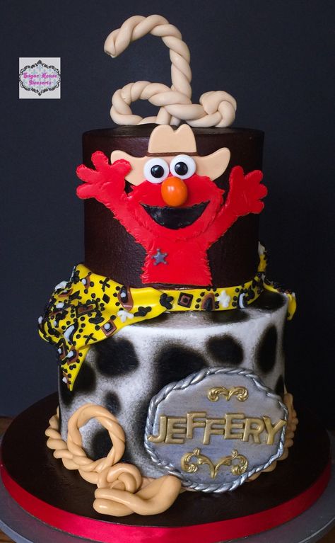 Cowboy Elmo birthday cake Cowboy Elmo Birthday Party, Cowboy Birthday Party Decorations, Elmo Birthday Cake, Elmo Cake, Elmo Birthday Party, Cowboy Birthday Party, Rodeo Birthday, Elmo Birthday, Cowboy Birthday