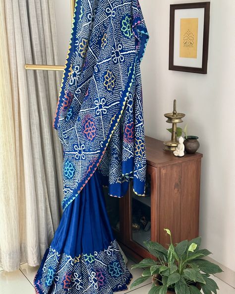 ***SOLD***PRICE INR 20,500 Floral Pure Gajji silk bandhani saree curated from the artisans of Gujarat. The saree is rolled in the pics. The saree comes with an unstitched blouse piece. Fabric: Pure Gajji silk Base colour: Shade of Blue For details and purchase options please dm us directly or WhatsApp on +91 89209 18425 . . Please note there may be variations in colors due to photography lights and the device used for viewing. This piece has hand tied bandhani and dyed manually and may hav... Gajji Silk Bandhani Saree, Bandhani Saree, Light Photography, Blouse Piece, Base Colour, Shades Of Blue, Saree, Dye, Silk