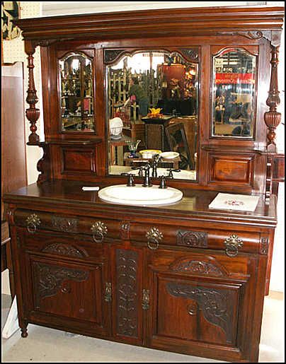 Cupboard Bathroom Ideas, Refurbish Dresser, Sideboard Bathroom Vanity, Manifesting House, Dresser Projects, Victorian Kitchens, Dresser Vanity Bathroom, Bathroom Wood Shelves, Bathroom Cupboards