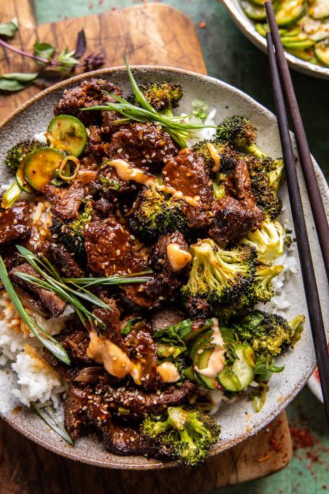 Sesame Beef And Broccoli, Sesame Beef, Spicy Cucumber Salad, Half Baked Harvest Recipes, Ginger Beef, Beef And Broccoli, Harvest Recipes, Half Baked, Half Baked Harvest