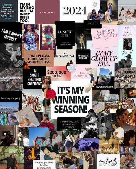 2024 Black Girl Vision Board Black Women Vision Board Pictures, Vision Board Ideas For Black Women, Girl Vision Board, Board Collage, Vision Board Collage, Manifesting Vision Board, Vision Board Examples, 2024 Goals, Vision Board Photos