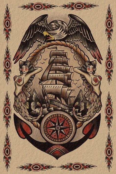 Traditional Nautical Chest Tattoo, Nautical Tattoo Sleeve Traditional, Old School Ship Tattoo Design, Nautical Back Tattoo, Traditional Stomach Tattoo Men, Warship Tattoo, Traditional Ship Tattoo Design, Traditional Clipper Ship Tattoo, American Traditional Chest Piece