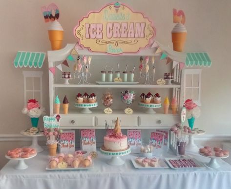 Ice Cream Party Dessert Table, Birthday Dessert Table, Popsicle Party, Dessert Table Birthday, Birthday Dessert, Party Dessert Table, Themed Desserts, Ice Cream Popsicles, Ice Cream Parlor