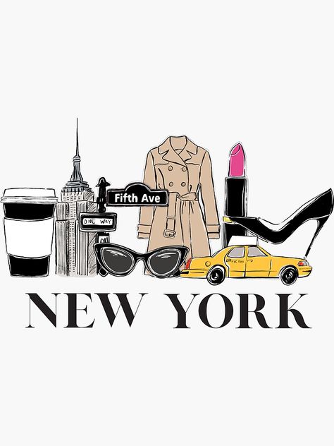 New York Dibujo, New York Scrapbook, New York Stickers, New York Drawing, Money Logo, New York Theme, New York Logo, Diy Travel Journal, Ny Style