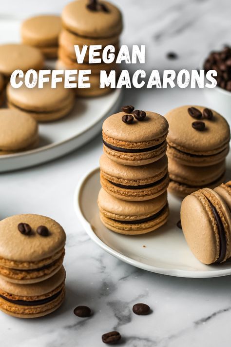 Vegan Macaroons, Coffee Macarons, Vegan Macarons, Coconut Filling, Best Vegan Desserts, Vegan Coffee, Macaron Recipe, Vegan Dessert Recipes, Vegan Cake