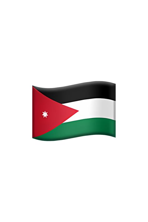 The emoji 🇯🇴 depicts the flag of Jordan. The flag is rectangular in shape and consists of three horizontal stripes. The top and bottom stripes are black, while the middle stripe is white. In the center of the white stripe, there is a red, seven-pointed star with a small white seven-pointed star inside it. The overall appearance of the flag is simple yet striking, with bold colors and a distinctive symbol in the center. River Jordan, Jordan Flag, Emoji Copy, Flag Emoji, Emoji Dictionary, Apple Emojis, The Jordan River, Jordan River, Arab States