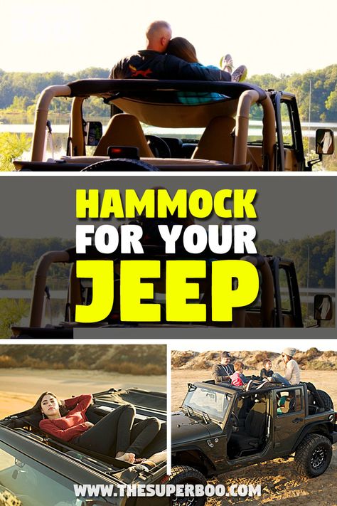 The Jammock attaches right to the roll bars on the top of your jeep and is able to hold over 350 lbs of weight. #hammock #jeep #camping Jeep Wrangler Camping Setup, Truck Hammock, Back Of Jeep Camping, Jeep Hammock Camping, Jeep Hammock, Jeep Wrangler Roof Top Tent, Wrangler Car, Car Camping Essentials, Eno Hammock