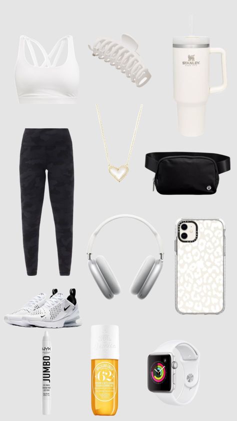 #myfirstshuffle #workout #outfit Athletic Wear Outfits, Workout Outfit Ideas, Workout Sets Outfit, Home Gym On A Budget, Outfit Shuffles, Modest Workout, Shuffle Outfits, Home Gym Essentials, Outfit Boards