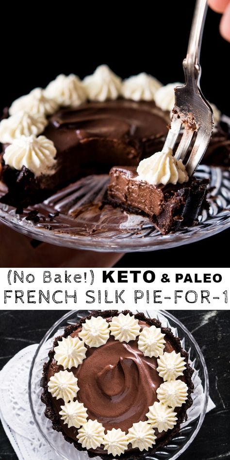 (No-Bake!) Chocolate Paleo & Keto French Silk Pie For-1 #keto #ketorecipes #ketodiet #paleo #dairyfree #chocolate French Silk Pie, Keto Thanksgiving, Comidas Keto, Silk Pie, Postre Keto, Paleo Sweets, Keto Cake, Fall Cooking, Low Carb Sweets