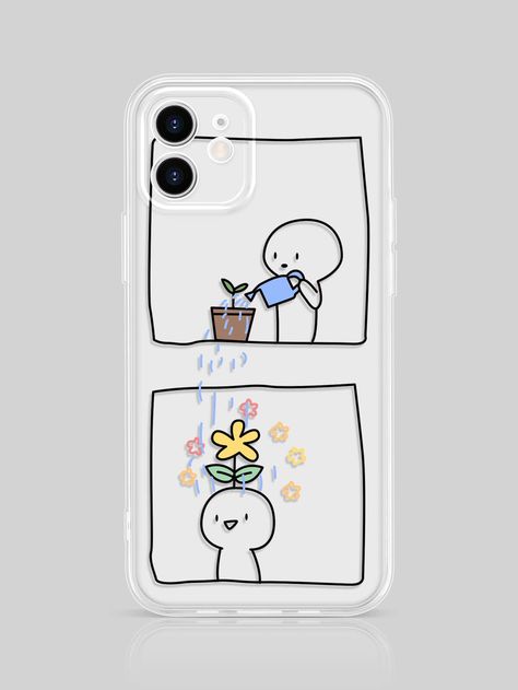 Multicolor    TPU Cartoon Phone Cases Embellished   Phone/Pad Accessories Cartoon Phone Cases, Picture Phone Cases, Clear Phone Case Design, Artsy Phone Cases, Phone Case Diy Paint, Diy Phone Case Design, Vintage Phone Case, Matching Phone Cases, Creative Iphone Case