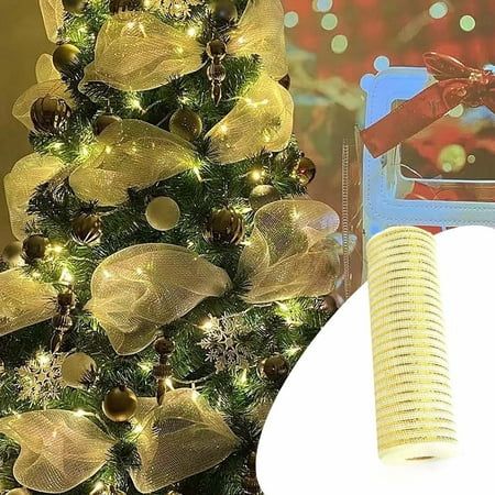 Christmas Mesh Ribbon Decoration Metal Mesh Metal Foil Whites Gold Mesh Roll For DIY Christmas Projectsing Christmas Tree Ornament Packaging Crafting Feature: Product color: White,Gold Gross weight: 240g/0.52lb Material: 95%Polyester,5%Spandex Product size: 9.14 meters / 29.98ft Package size: 15x10x5cm/5.9x3.94x1.97in Description: HIGH QUALITiesMade of material, this plastic mesh is flexible, lightweight,, and reusable. Our mesh straps hold their shape very well. Our netting has clean edges so y Ornament Packaging, Ribbon Decoration, Ribbon Decorations, Plastic Mesh, Ribbon On Christmas Tree, Christmas Pendant, Mesh Ribbon, Christmas Party Decorations, Christmas Ribbon