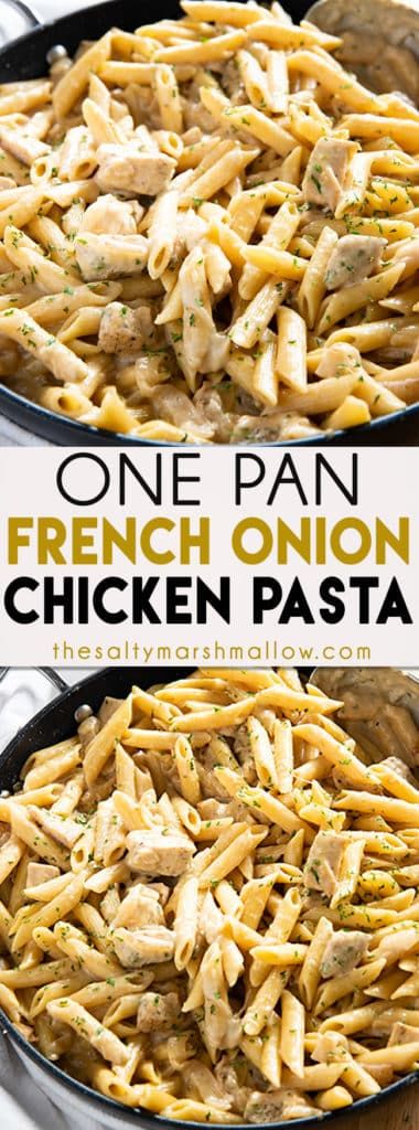 French Onion Chicken Pasta is an easy to make weeknight one pot pasta dish!  Full of tender chicken, caramelized onions, pasta, and gooey cheese! #frenchonionchicken #frenchonionchickenpasta #easydinnerrecipes #chickendinner #onepotmeals #easyonepotmeals French Onion Chicken Pasta, Onion Pasta, Super Recipes, Pasta Easy, French Onion Chicken, Onion Chicken, Easy One Pot Meals, One Pot Pasta, Pasta Dish