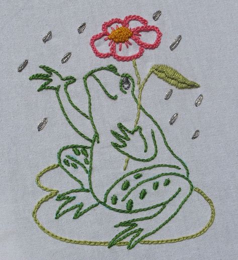 Every time I see a little frog, I think of my paternal grandmother, Mary.  Must embroider a little frog to rememer her by! Picture Embroidery Ideas, Embroidered Frog, Picture Embroidery, Towel Embroidery Designs, Towel Embroidery, Redwork Embroidery, Hand Embroidery Projects, Embroidery Patterns Vintage, Folk Embroidery