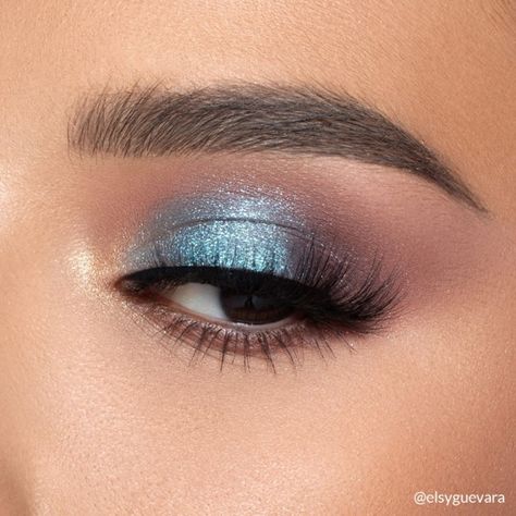 Make Up For Blue Sequin Dress, Neutral Blue Makeup Looks, Makeup Looks With A Blue Dress, Soft Prom Makeup Blue Dress, Eye Look For Blue Dress, Blue Eye Makeup Looks Natural, Makeup Looks To Go With Blue Dress, Silver And Blue Eye Makeup Simple, Teal Prom Makeup Looks