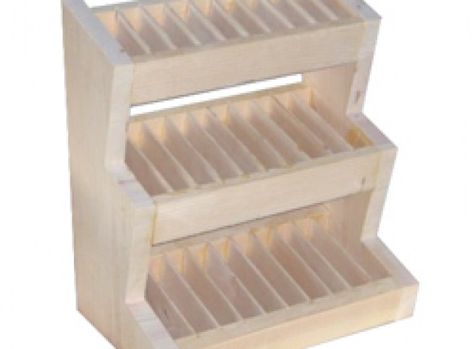 3-Tier Slotted Display Rack - Wooden Craft Displays – Craft Show Crates & Displays – Custom Wood Crates & Finished Products Mary Kay Display, Craft Displays, Lip Balm Labels, Soap Supplies, Essential Oil Storage, Bottle Display, Craft Display, Wooden Craft, Wooden Display