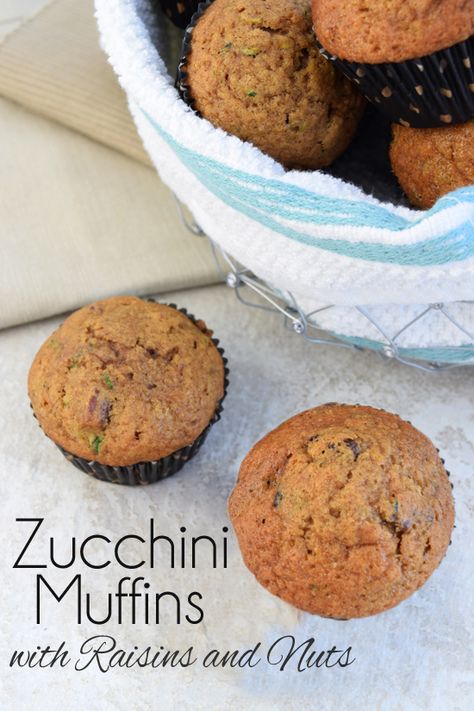 Zucchini Muffins with Raisins and Nuts | The Taylor House Yellow Squash Muffins, Muffins With Raisins, Healthy Zucchini Muffins, Zucchini Muffin Recipe, Squash Muffins, Sour Cream Donut, Zucchini Muffin, Zucchini Muffins Healthy, Raisin Muffins