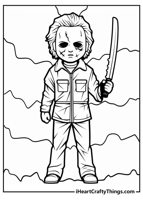 Michael Myers Coloring Pages Michael Myers Coloring Pages, Michael Myers Art, Scary Characters, Michael Myers Halloween, Halloween Scene, Halloween Games, Halloween Coloring Pages, Michael Myers, Colored Pens