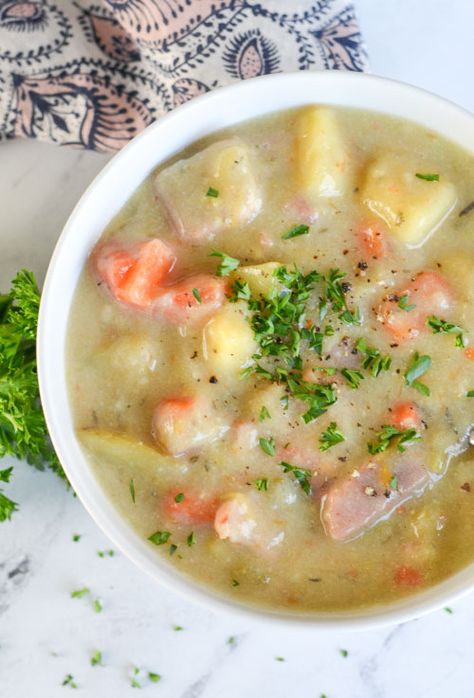 Dairy Free Potato Soup, Gf Soups, Healthy Ham, Ham Chowder, Ham Soup Recipes, Ham Bone Soup, Ham And Potato Soup, Ham Potato, Vegetarian Chili Recipe