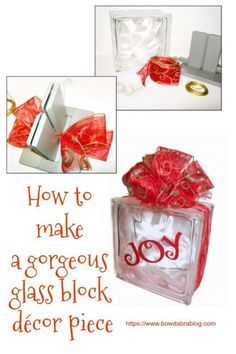 Lighted Glass Blocks Diy, Christmas Glass Blocks, Decorative Glass Blocks, Christmas Tree Ornament Crafts, Bow Making Tutorials, Make Hair Bows, Glass Block Crafts, Lighted Glass Blocks, Wood Craft Patterns